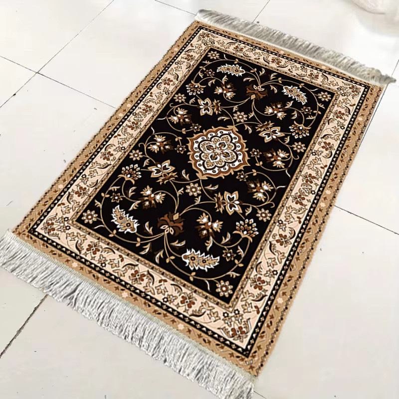 VIKAMA Gebetsteppich mit orientalischem Muster und Quasten in Schwarz, faltbare muslimische Gebetsmatte für Innen- und Außenbereich - Bild 2