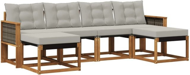 vidaXL Outdoor-Sofagarnitur aus Akazienholz und Textilene mit 6 Kissen in Braun und Grau - Bild 1
