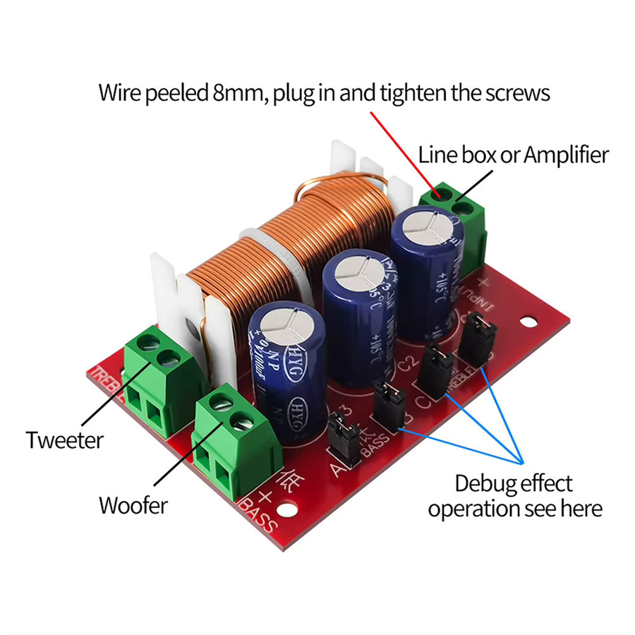 ALLOYSEED YLY-2088 2-Wege-Crossover-Modul für Breitband-Hochtöner und Tieftöner in Rot, HiFi-Lautsprecher-Upgrade-Board, lötfrei - Bild 4