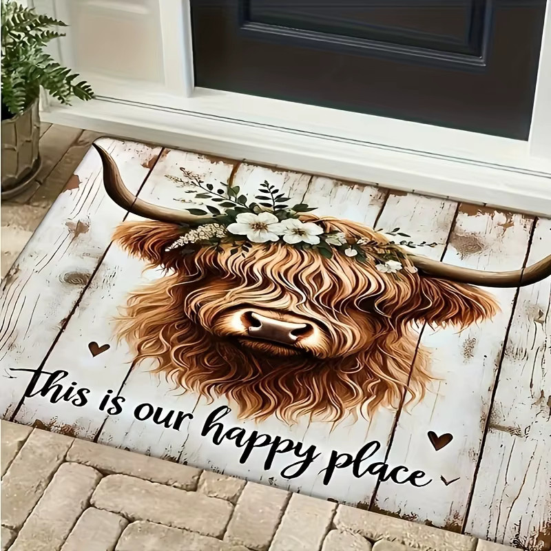 VIKAMA Highland Cow This Is Our Happy Place Fußmatte mit floralem Bauernhaus-Design, rutschfest und waschbar, Mehrfarbig, B: 60,0 cm, T: 40,0 cm - Bild 5