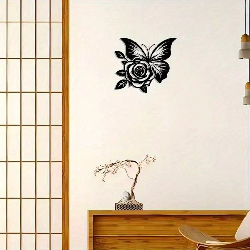 CIFBUY Wandskulptur aus Metall in Schwarz mit Schmetterlingsherz und abstrakten Motiven - Bild 3