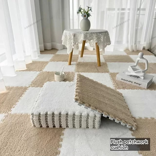 DHDH Baby-Spielmatte aus Plüsch und Schaumstoff, 16 Stück Puzzle-Matten ineinandergreifend, Farbe: Camel - Bild 1