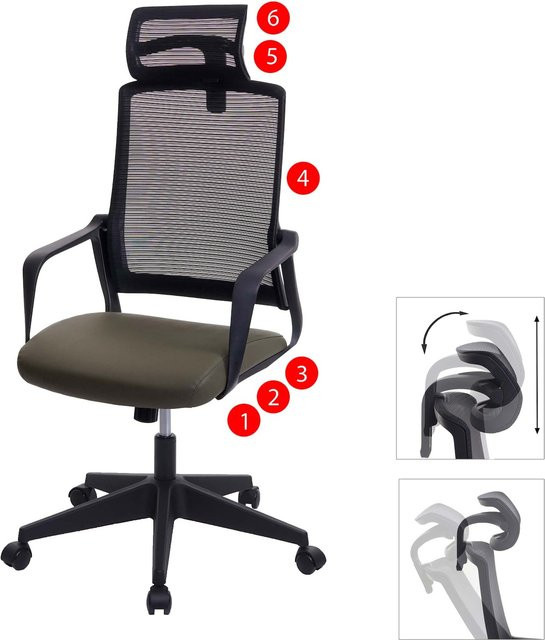 Ergonomischer Bürostuhl MCW J52 mit Kopfstütze und Armlehnen aus Kunstleder, Farbe: Grün, B/T/H: 64 x 66 x 128 cm - Bild 1