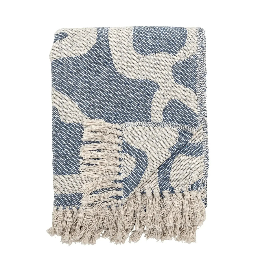 Bloomingville Plaid Salobre aus recycelter Baumwolle in Blau und Beige, B/B: 130 x 160 cm - Bild 1