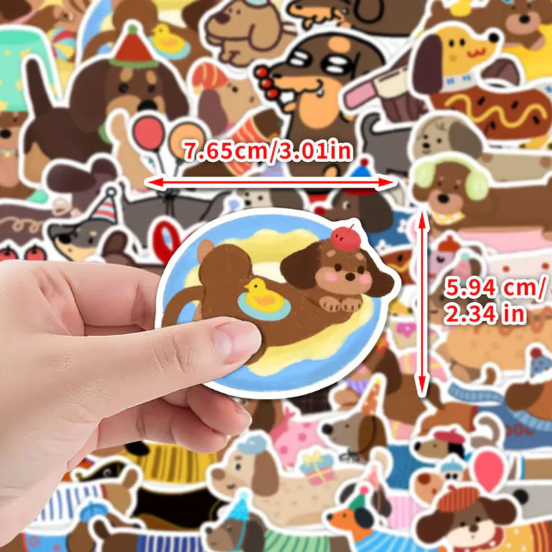 50 Blatt Dackel-Doodle-Aufkleberrolle von AnimeWorlds Store aus wasserfestem Vinyl in Mehrfarbig - Bild 2