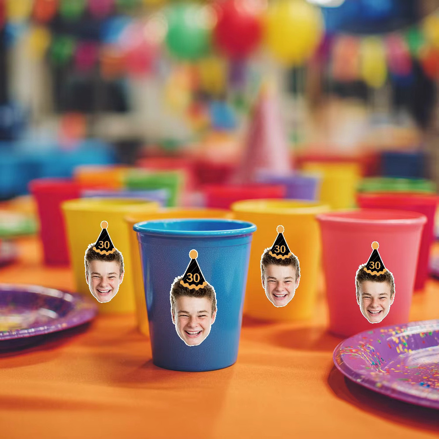 Personalisierte Fotopapier Aufkleber mit Gesicht für deine Geburtstagsfeier, bunte Party-Dekoration für verschiedene Altersstufen, 25 bis 40 Stück - Bild 2