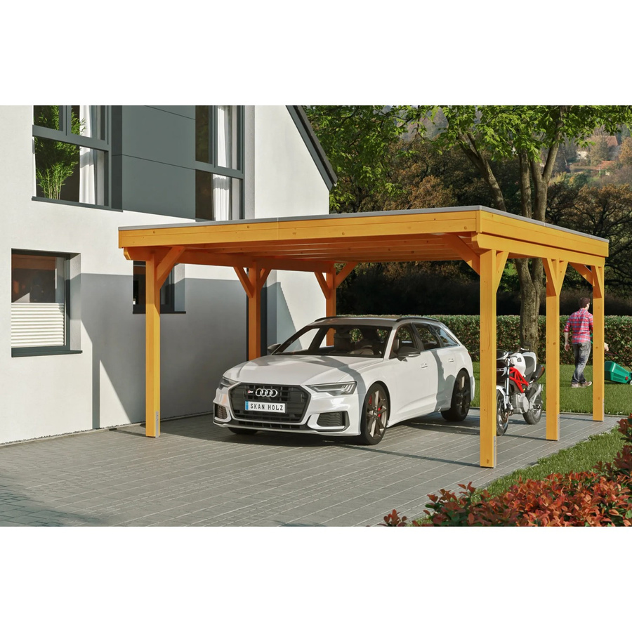 Skan Holz Carport Grunewald aus Fichten-Leimholz mit EPDM-Dach in Beige und Schiefergrau, B: 427 cm, H: 251 cm - Bild 2