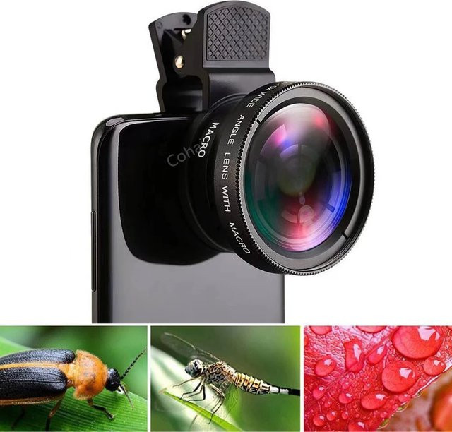 2-in-1 Handyobjektiv Set mit 0,45x Weitwinkel und 12,5x Makro HD Kamera für iPhone, Samsung, Huawei, Xiaomi und Android in Schwarz oder Silber - Bild 1