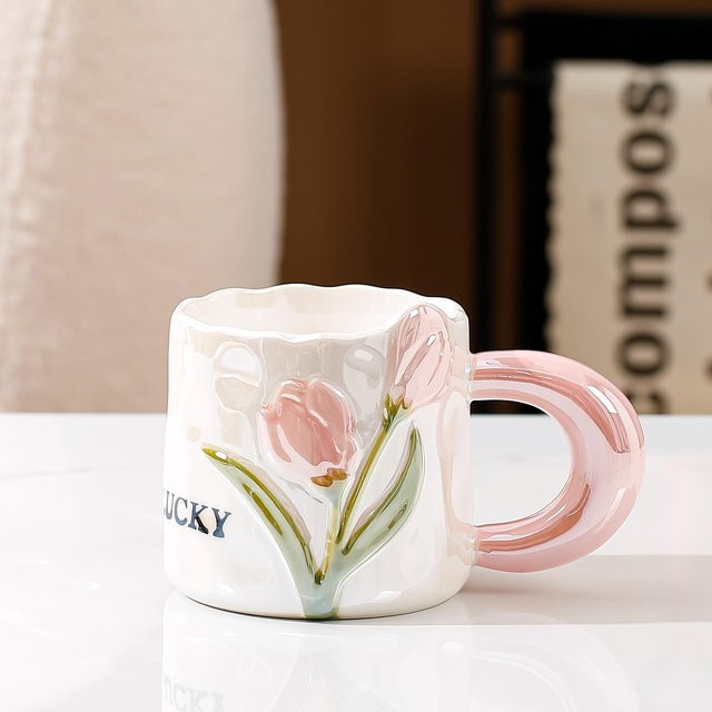 Kreative Keramiktasse mit Tulpen-Design von Yiran toy 1, schwarzer Frühstücksbecher für Kaffee und Wasser, 380 ml - Bild 1