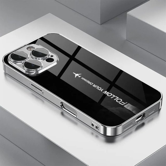 Galvanisierte Handyhülle mit Flugzeug-Route-Glas Design für Apple iPhone 11 bis 17 Pro Max in Schwarz - Bild 1