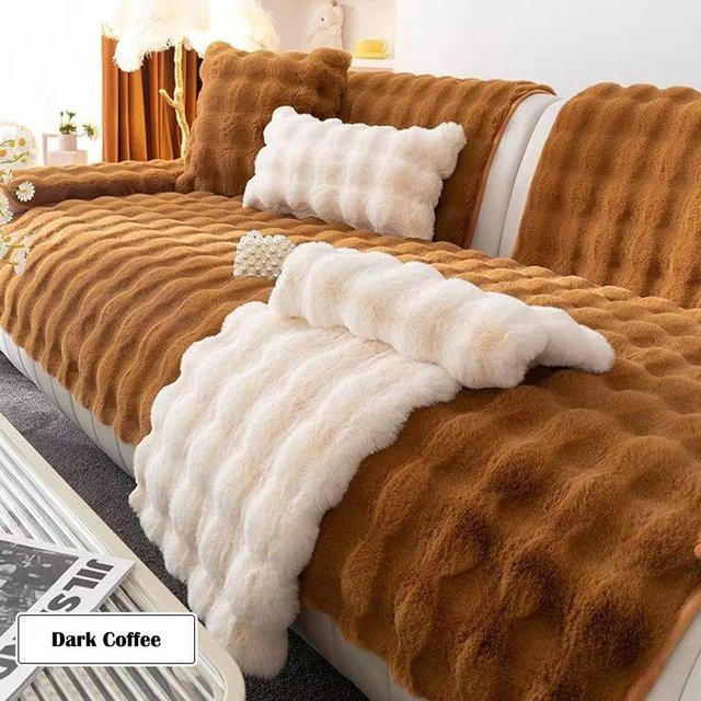 Super Six Kaninchen-Plüsch-Sofabezug in Dunkelbraun, winterverdicktes und rutschfestes Plüschkissen aus Fleece, B/B: 90 x 90 cm - Bild 1