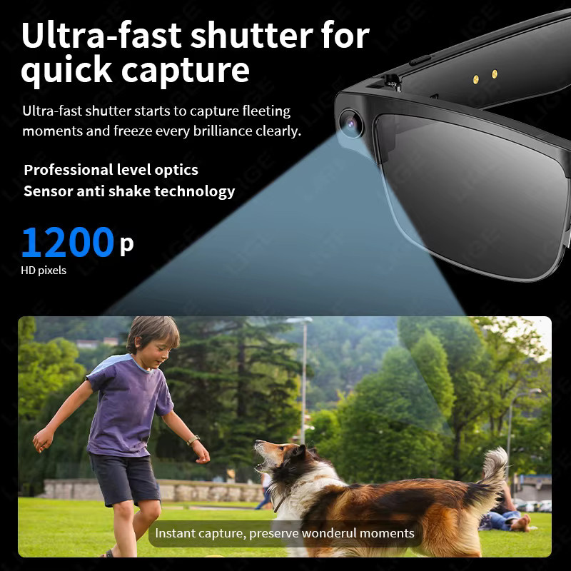 Lenovo HD AI Smart-Brille in Schwarz mit photochromen Gläsern, Kamera, Bluetooth-Anruffunktion, Sprachassistent, Musikplayer und Übersetzungsfunktion - Bild 2