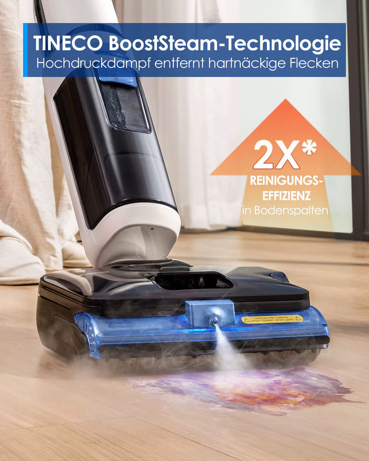 Tineco FLOOR ONE S6 Stretch Steam Nass Trockensauger in Weiß mit 160 °C BoostSteam, Anti-Verwicklungs-Design und FlashDry Selbstreinigung - Bild 7