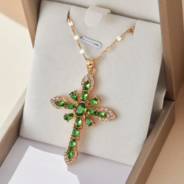 Halskette mit Kreuz Anhänger, Edelstahl, Bunt, Zirkonia, Unisex - Bild 1