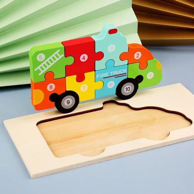 Datgo Tangram 3D-Holz Puzzle, Tiere und Fahrzeuge, ab 3 Jahre - Bild 1