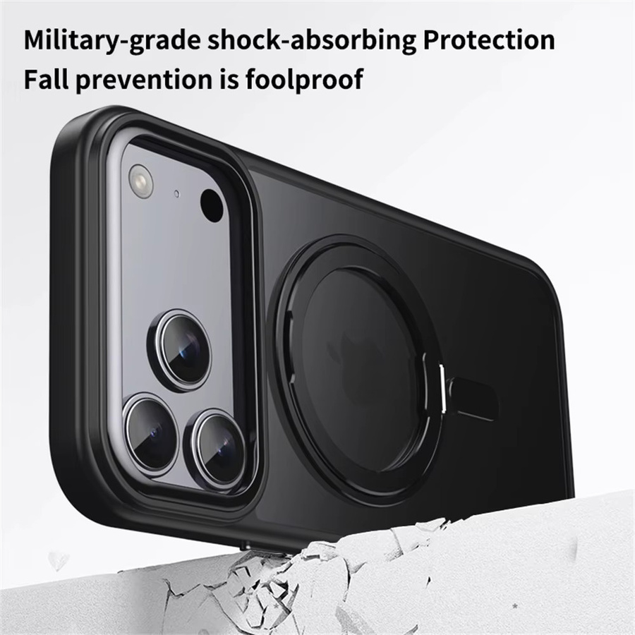 Xeber Matte magnetische MagSafe Hülle mit Metallringständer und Objektivschutz für iPhone 17, 16, 15, 14, 13, 12 Pro Max in Grau - Bild 4