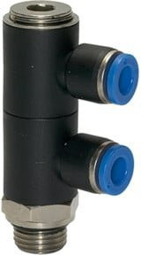 Riegler L-Mehrfachverteiler Blaue Serie, 2-fach, drehbar, G 1/8 a, Ø 4mm, Messing, Blau/Schwarz - Bild 1