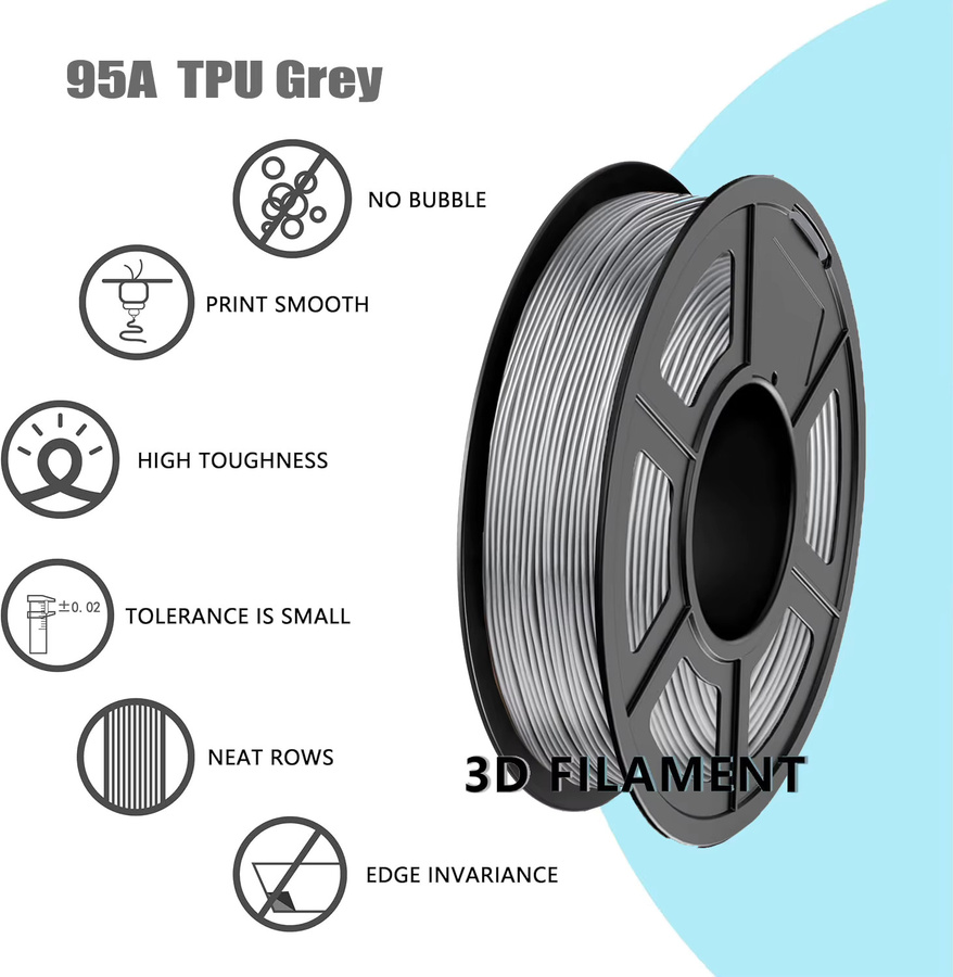 3D Maliang 95A-TPU Filament für FDM 3D-Drucker, 1,75 mm, Grau, 2 Rollen à 500 g (Gesamtgewicht: 1 kg) - Bild 3