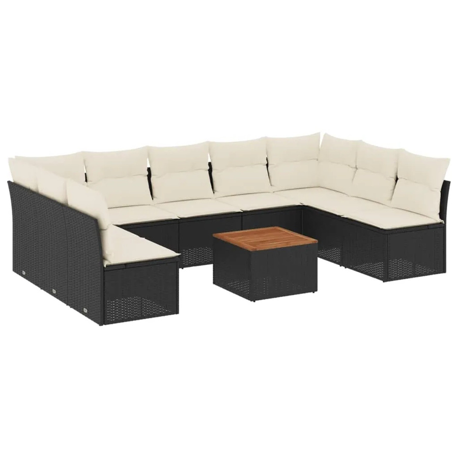 vidaXL 10-tlg. Garten-Sofagarnitur aus Poly-Rattan und Akazienholz in Schwarz mit Kissen und Tisch - Bild 2