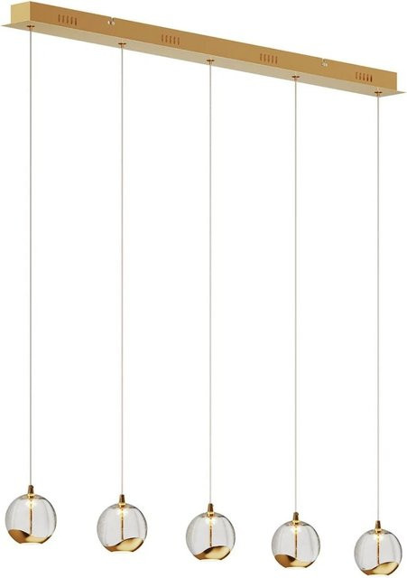 Lucande LED Pendelleuchte Hayley 5-flammig in Transparent und Gold/Messing aus Glas für Wohnzimmer und Essplatz - Bild 1