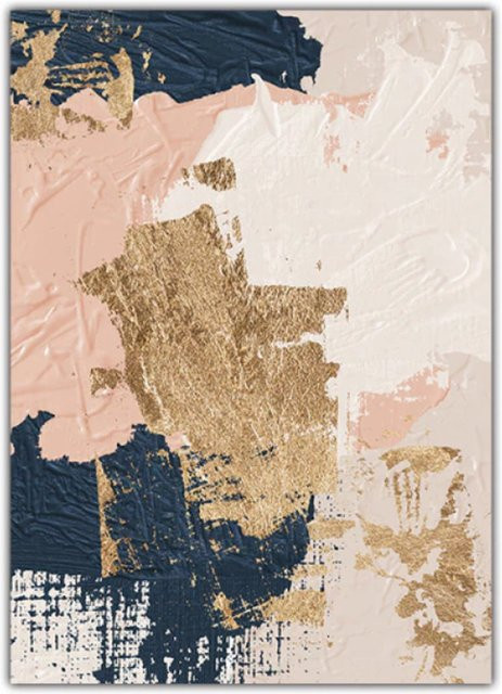 TPFLiving Luxus Poster Leinwand Abstrakte Malerei in Rosa, Beige, Gold und Schwarz, Breite: 50 cm, Höhe: 70 cm - Bild 1