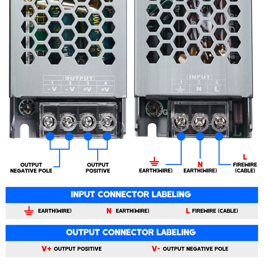 XUNATA Netzteil AC zu DC Transformator für LED-Streifen und LED-Lampen 12V 24V aus Metall - Bild 3