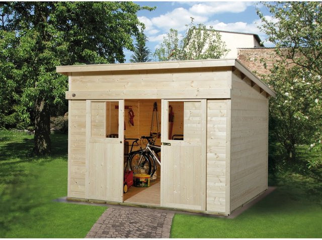 Weka Holz-Gartenhaus Turin mit Pultdach, unbehandelt, braun, B/T/H: 295 x 335 x 238 cm - Bild 1
