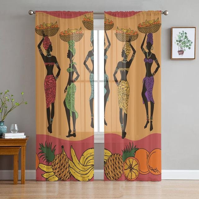A Family Of Home Textiles Sheer Tüll-Vorhang mit afrikanischem Frauen-Motiv, Transparent, Mehrfarbig, Breite: 135 cm, Höhe: 114 cm - Bild 1