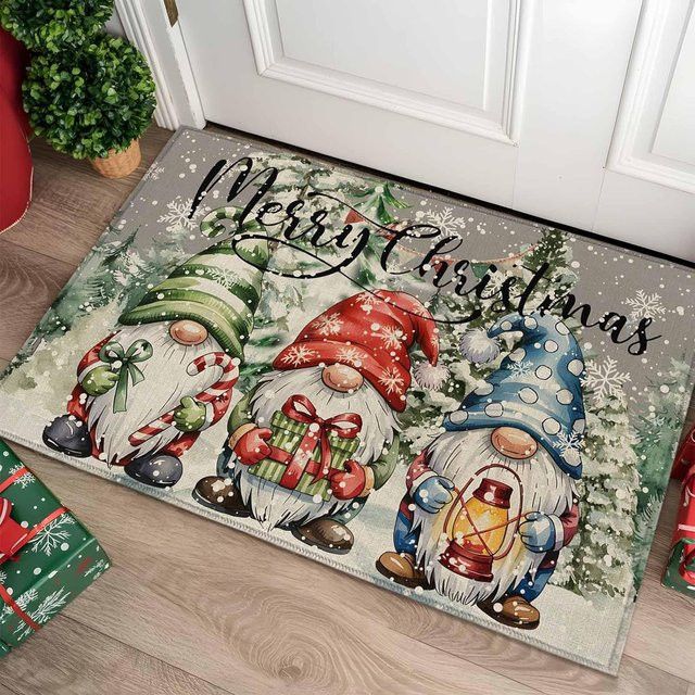 VIKAMA Weihnachts-Teppich mit Cartoon-Weihnachtszwerg als rutschfeste und verschleißfeste Fußmatte für Innen und Außen - Bild 1