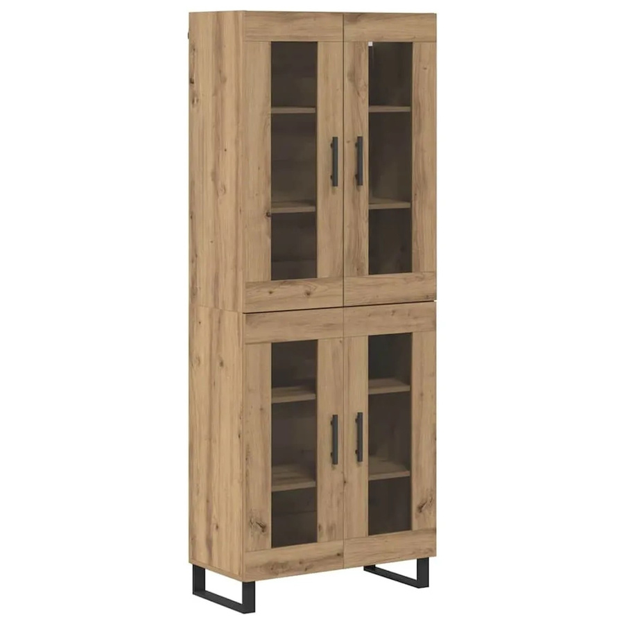 vidaXL Highboard 2-teilig Artisan-Eiche aus Engineered Wood und Glas, Farbe Braun, B/T/H: 180 x 34 x 69,5 cm - Bild 2