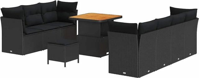 vidaXL 10-teiliges Garten Sofa Set aus Polyrattan und Akazie mit Kissen in Schwarz - Bild 1