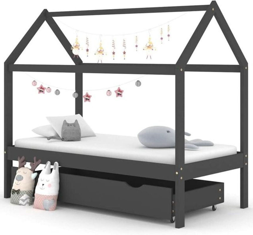 Vidaxl Kinderbett aus Massivholz Kiefer mit Schublade in Anthrazit Grau B: 160 cm, H: 87 cm, T: 80 cm - Bild 1