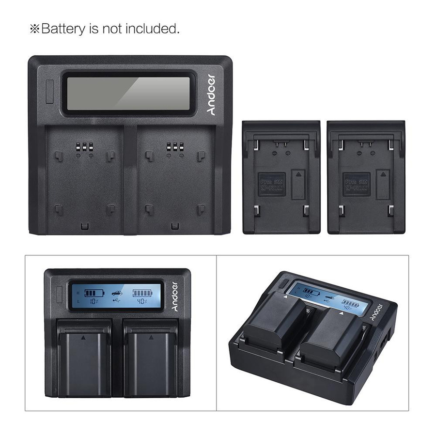 Andoer Zweikanal-LCD-Kamera-Akkuladegerät für Sony A7III A9 A7RIII A7SIII mit USB-Anschluss, Schwarz - Bild 6