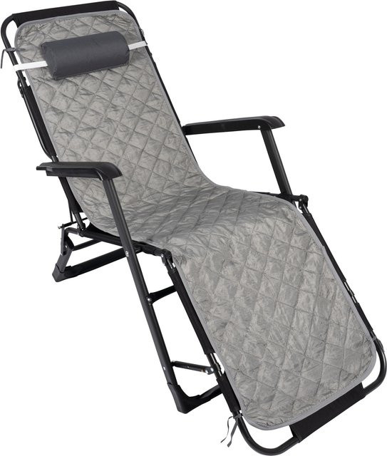 Gartenliege Premium von Genialo in Schwarz und Grau mit verstellbarer Kopfstütze und Armlehnen aus Outdoor-Stoff und pulverbeschichtetem Stahl - Bild 1