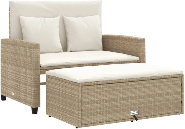 vidaXL Gartensofa 2-Sitzer aus Polyrattan mit Kissen in Beige und Weiß - Bild 1