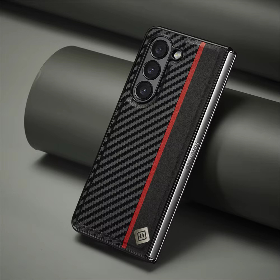 SZMUGUA Hybrid Handyhülle aus Carbonfaser und PU-Leder für Samsung Galaxy Z Fold 7 6 5 4 3 5G in Schwarz - Bild 3