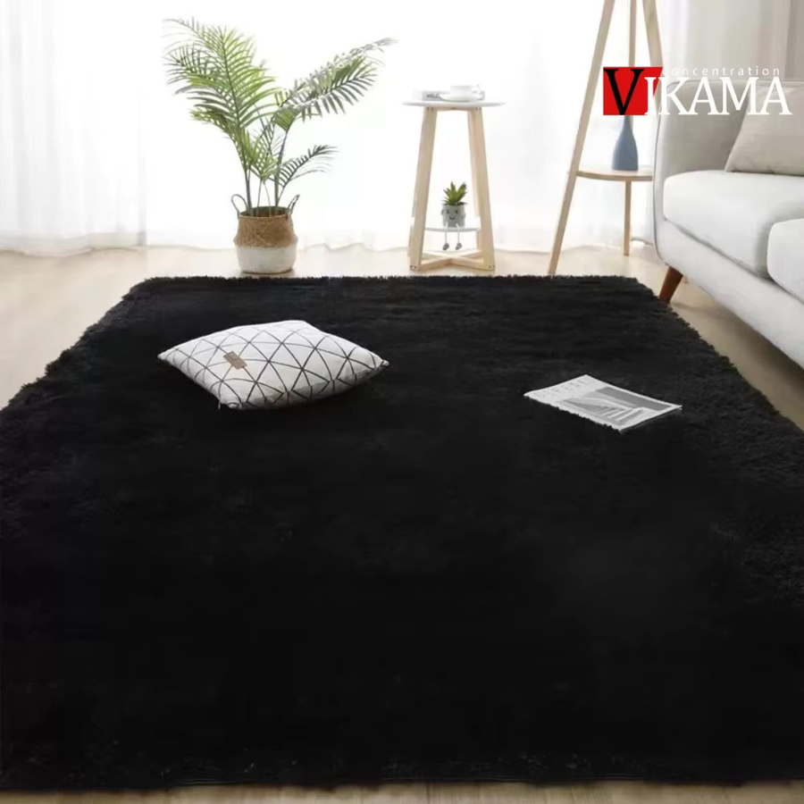 VIKAMA Minimalistischer flauschiger Teppich aus Kunstfell in Schwarz oder Braun für Wohnzimmer und Kinderzimmer - Bild 2
