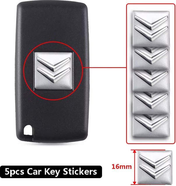 Citroen Aluminium Auto Fernbedienung Schlüssel Emblem Aufkleber in Silber, 5 oder 10 Stück - Bild 1