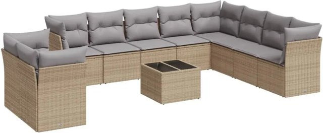 vidaXL 11-teilige Garten-Sofagarnitur aus Poly-Rattan mit Kissen in Beige-grau - Bild 1