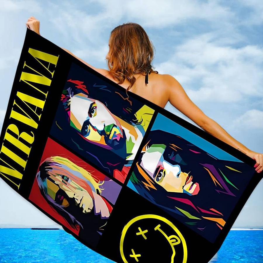 Nirvana Kurt Cobain Kinder Strandtuch mit Cartoon-Motiv aus Mikrofaser und Polyester, B/B: 50 x 100 cm, Mehrfarbig - Bild 5