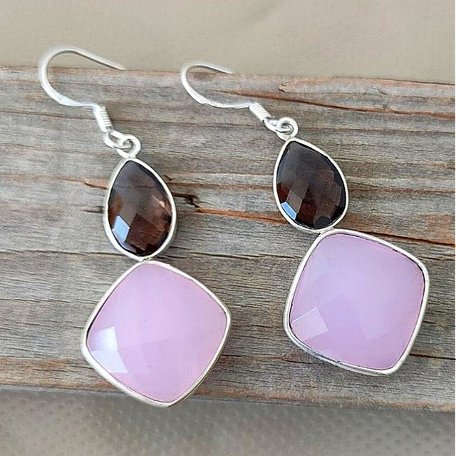YoYo Hängeohrringe, Rosa Opal, Silber, Damen, Vintage - Bild 1