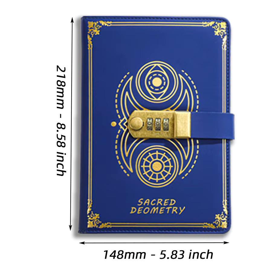 Daotshy Retro Passwortbuch A5 mit Schloss, weißes Notizbuch aus Kunstleder mit Hardcover und Kompass-Design - Bild 3