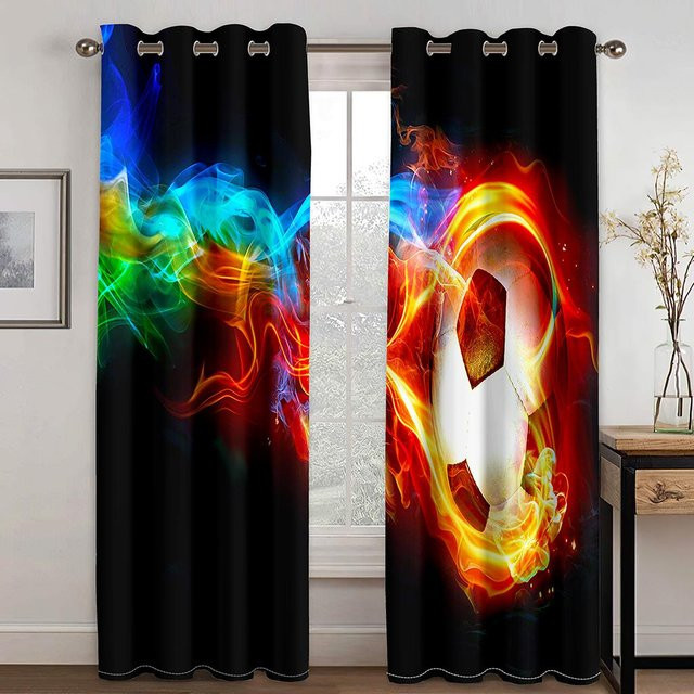 A Family Of Home Textiles 3D Fußball Fenster Vorhänge mit 2 Paneelen, Mehrfarbig, Polyester, Höhe: 240 cm, Breite: 270 cm - Bild 1