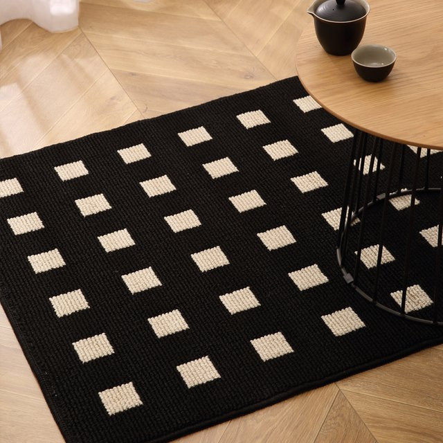 VIKAMA Loop-Pile-Teppich in Schwarz, schmutzabweisende Bodenmatte für Wohnzimmer, Foyer oder Bett, Rechteckig, B/T: 60 x 40 cm - Bild 1