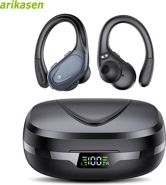 Arikasen Kabellose In-Ear Bluetooth 5.3 Kopfhörer mit Digitalanzeige und Ohrbügel in Schwarz - Bild 1
