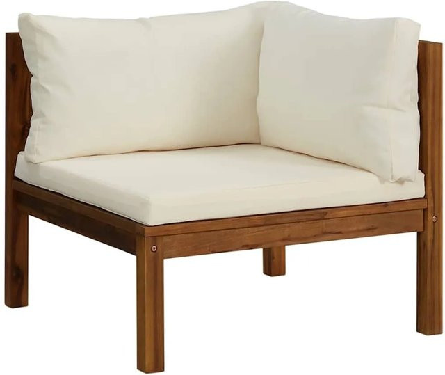 vidaXL Modulares Ecksofa aus Akazienholz mit cremeweißen Polsterkissen - Bild 1