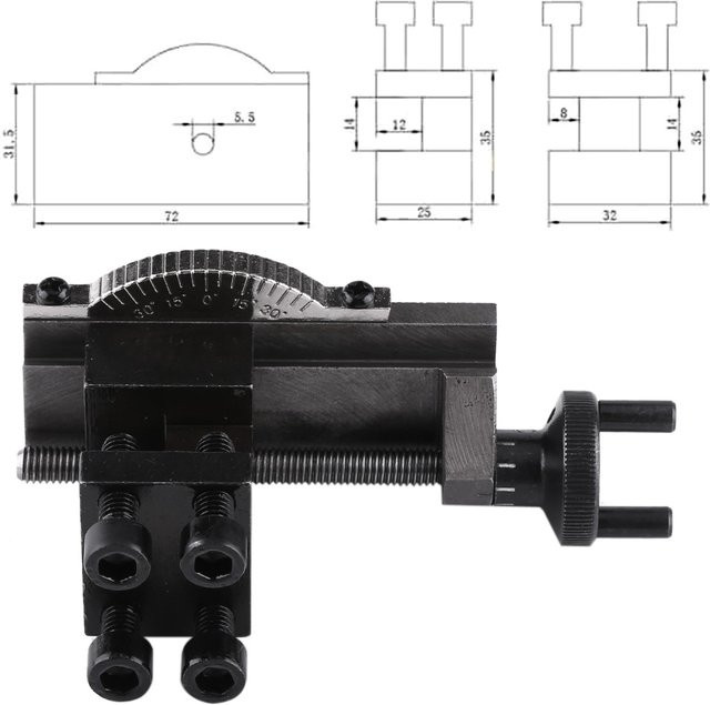 ini Micro-Drehmaschinen-Werkzeughalter Zubehör 30 Grad drehbar Schwarz für SIEG C0 Mini-Drehmaschine S/N 10154 - Bild 1