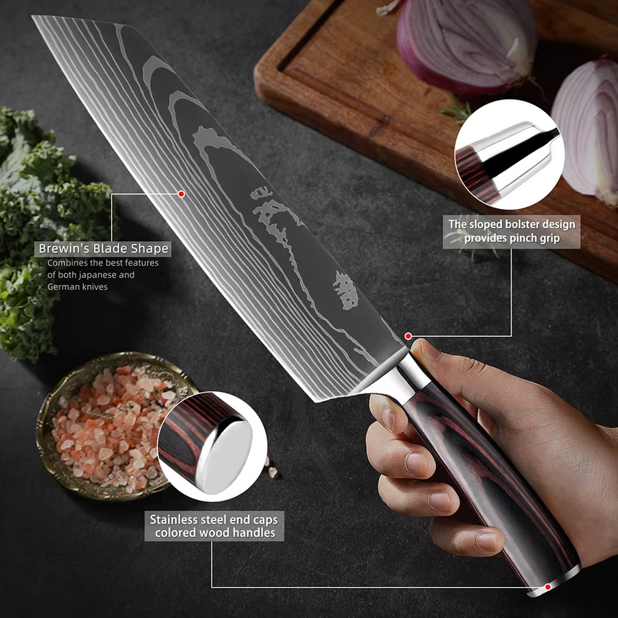 XITUO Küchenmesser-Set aus 7Cr17Mov Edelstahl in Silber mit ergonomischem Pakkaholz-Griff, 1-9 Stück - Bild 1