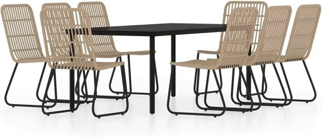 vidaXL 9-teilige Garten-Essgruppe in Eichen-Optik mit schwarzem PE-Rattan und Glastisch - Bild 1