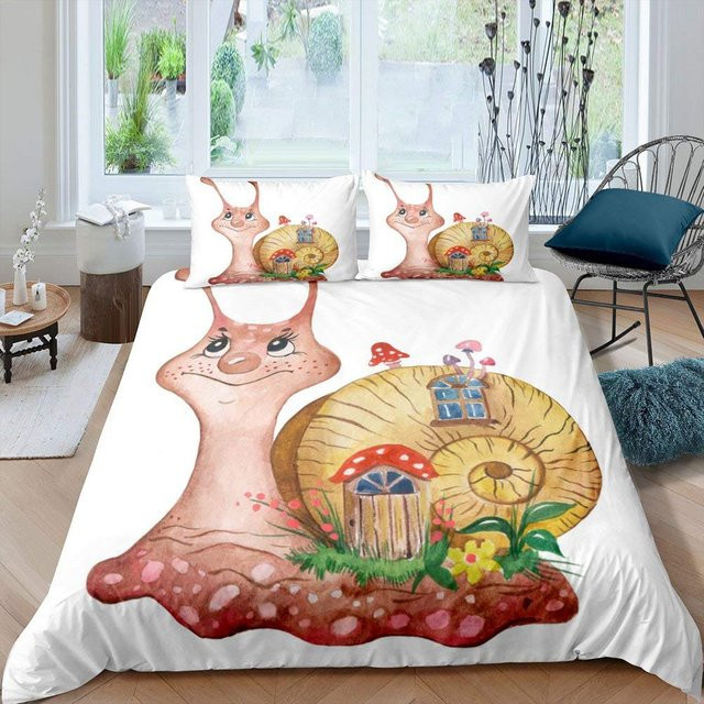 Bettwäsche Set mit Schnecken-Motiv von Binchi Outdoor Product, bunt und weiß, aus Polyester für Kinder, B/H: 135 x 200 cm - Bild 1